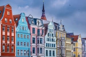 Row of Historic Buildings in Rostock, Germany